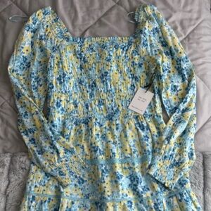 Japna Smocked Blue and Yellow Midi Sundress